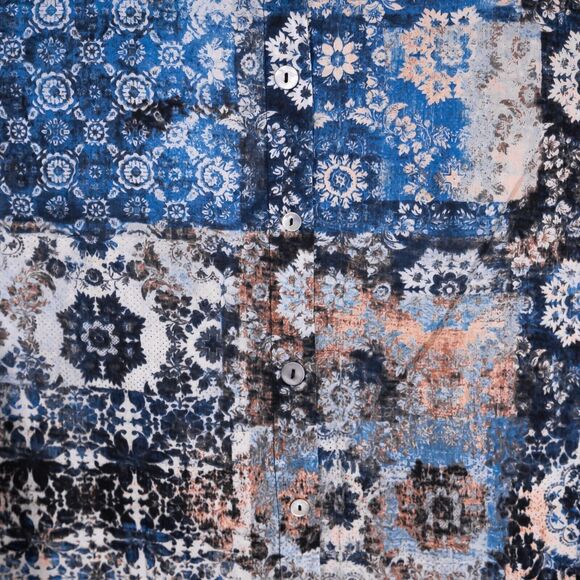 Soft Surroundings Women's Shirt Button Up Blue Brown Geometric Blouse Top Size L - Picture 4 of 9